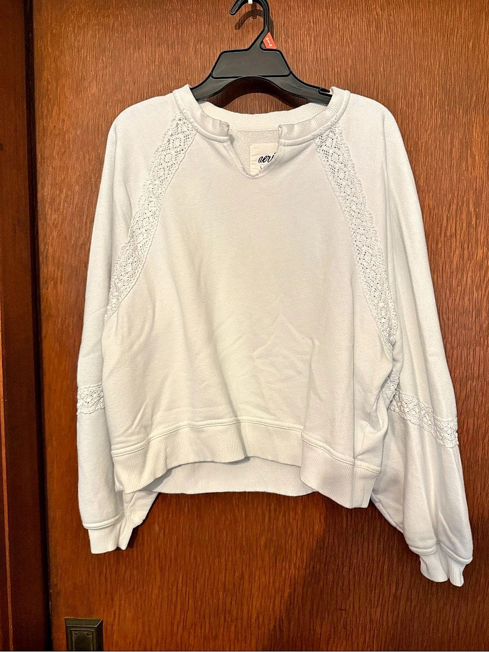 Aerie Hey Crochet Sweatshirt White Small